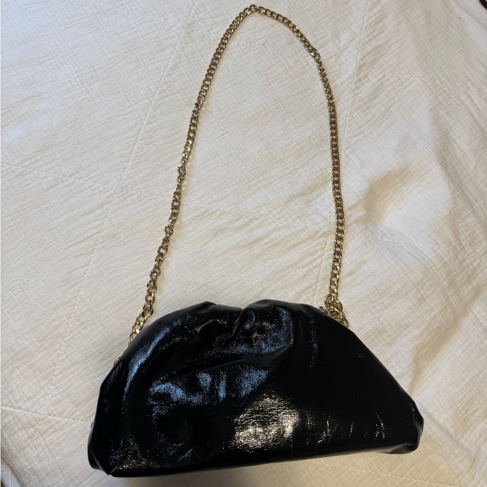 Anthropologie Black Bag with Gold Chain